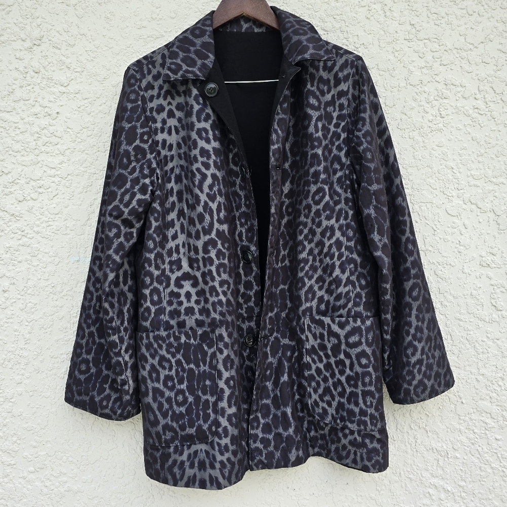 Chic Reversible Leopard Print & Solid Black Jacket
